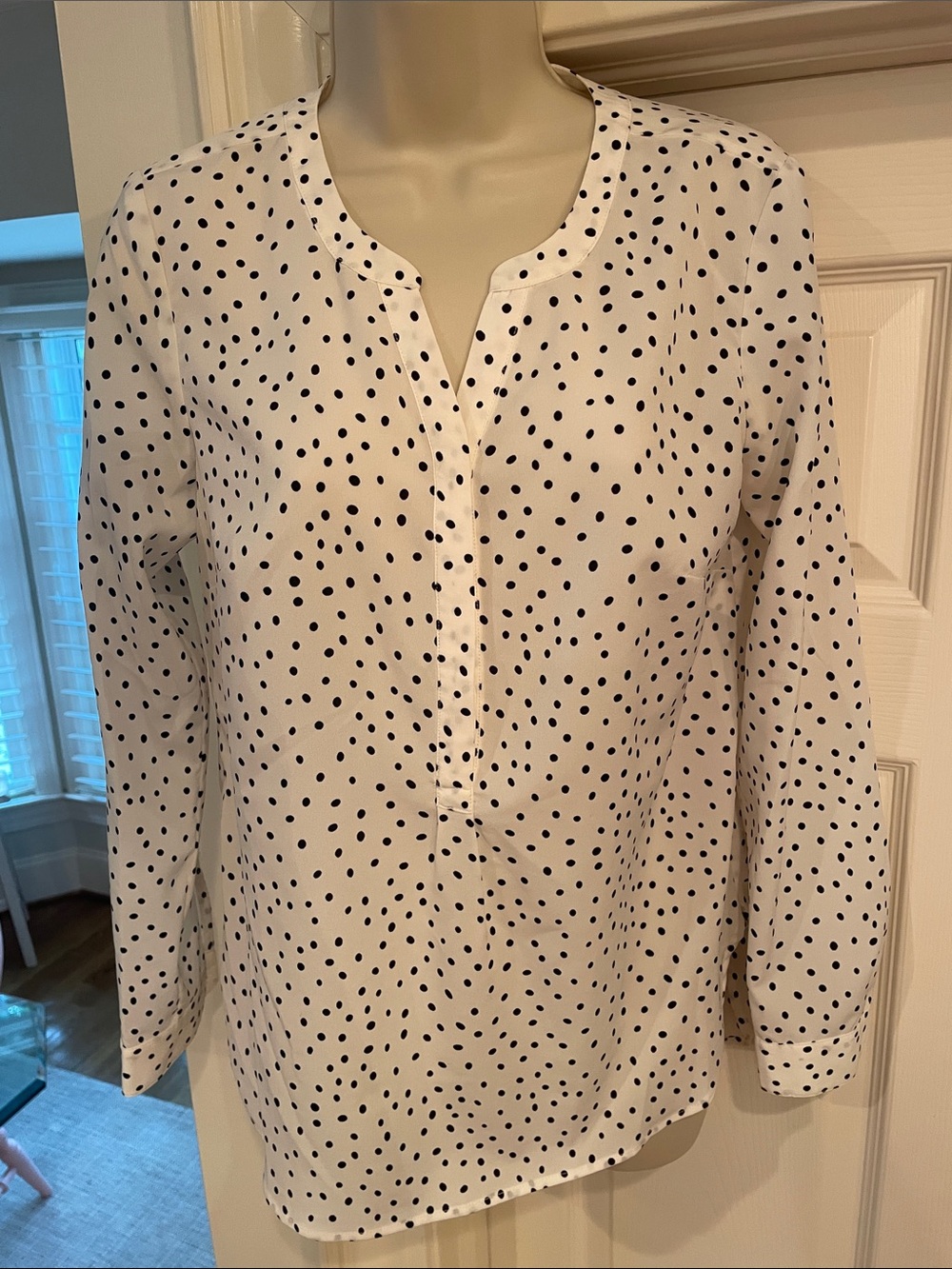 Talbots ivory and black polka dot blouse sz xs